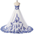 Retro Grown Two Tone Royal Blue and White Short Front Long Tail Wedding Dress